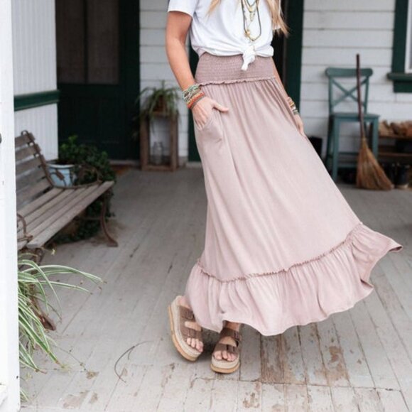 Smocked Maxi Skirt - Dark Mocha - Picture 1 of 4